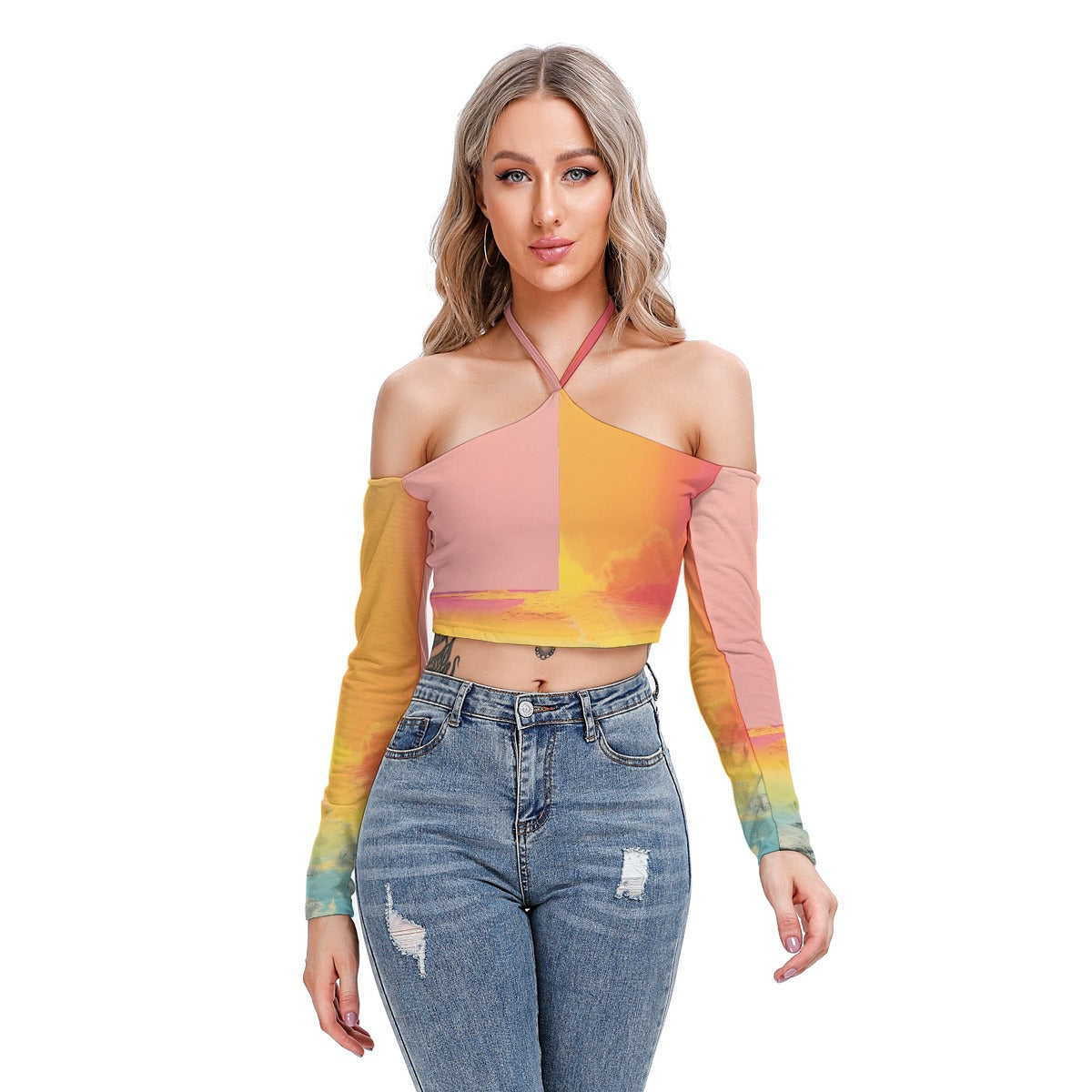 All-Over Print Women's Halter Lace-up Top