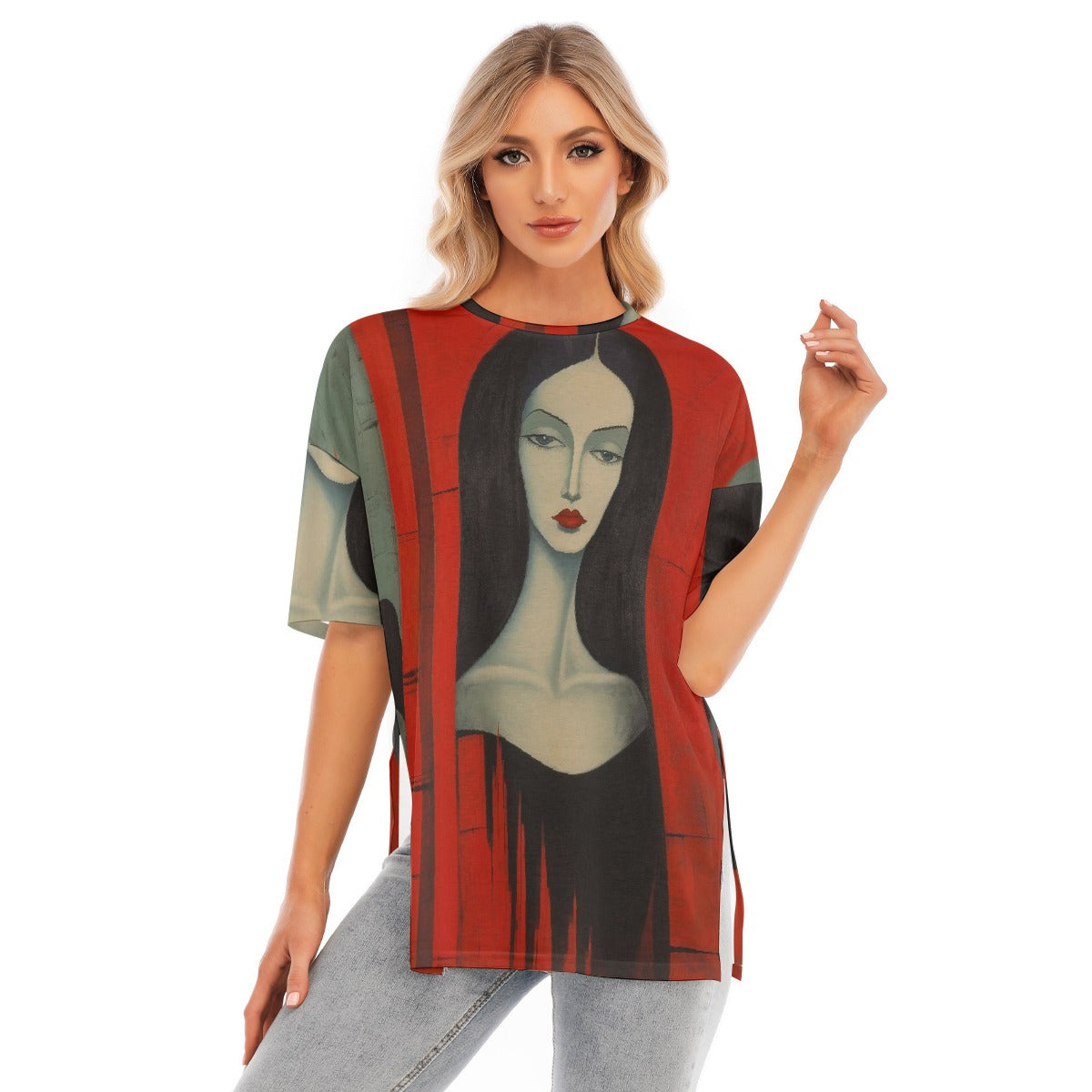 All-Over Print Women's Short Sleeves T-shirt With Hem Split