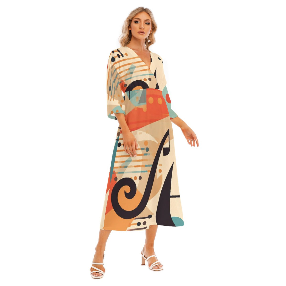 All-Over Print Women's Mid-Sleeve Long Dress