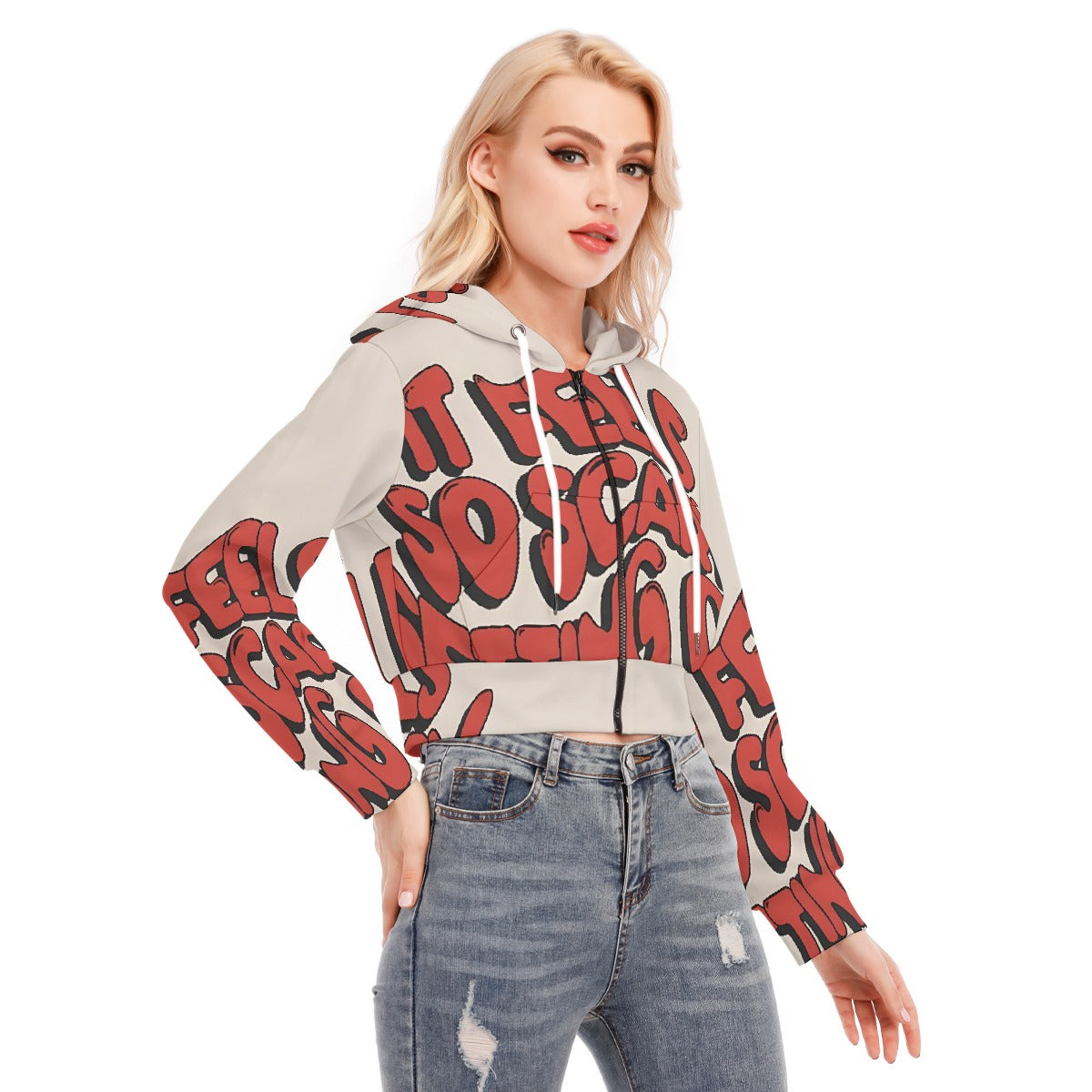 All-Over Print Women's Crop Top Hoodie With Zipper Closure