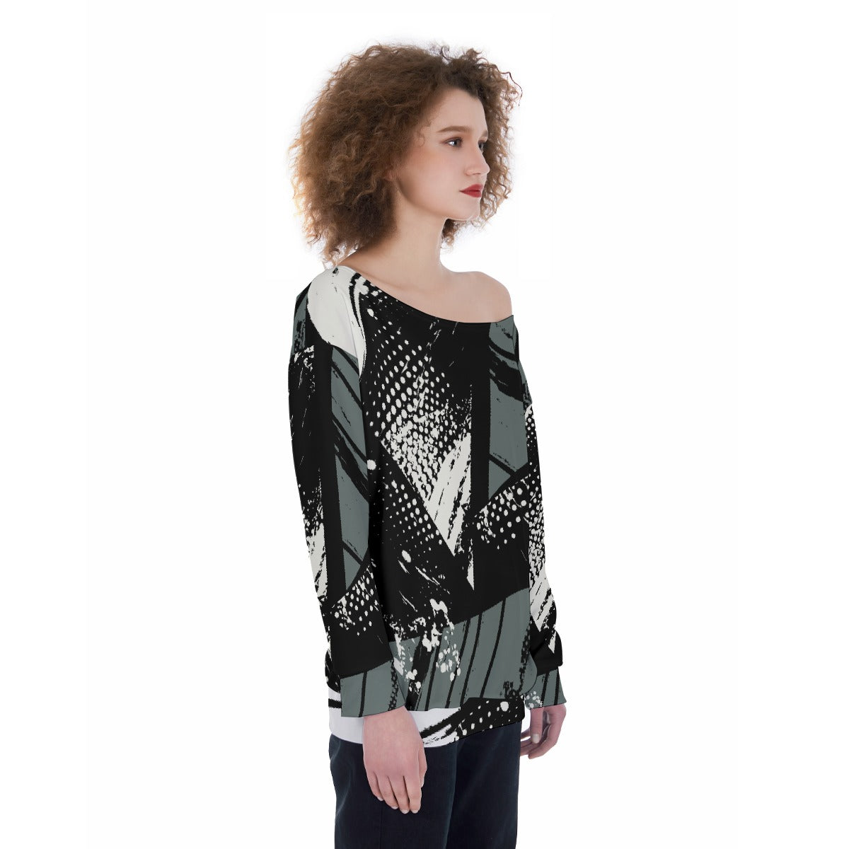 All-Over Print Oversized Women's Off-Shoulder Sweatshirt