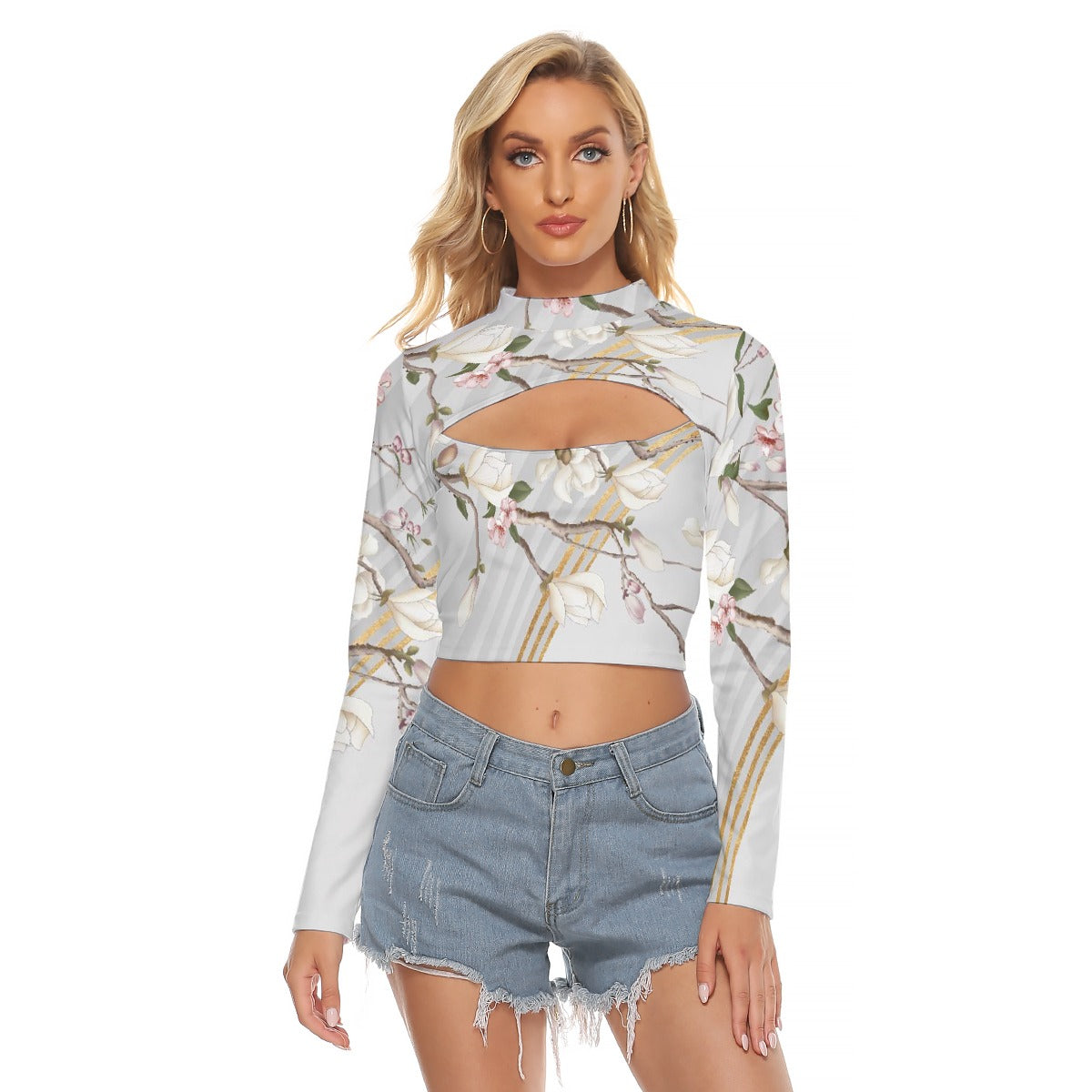 All-Over Print Women's Hollow Chest Keyhole Tight Crop Top