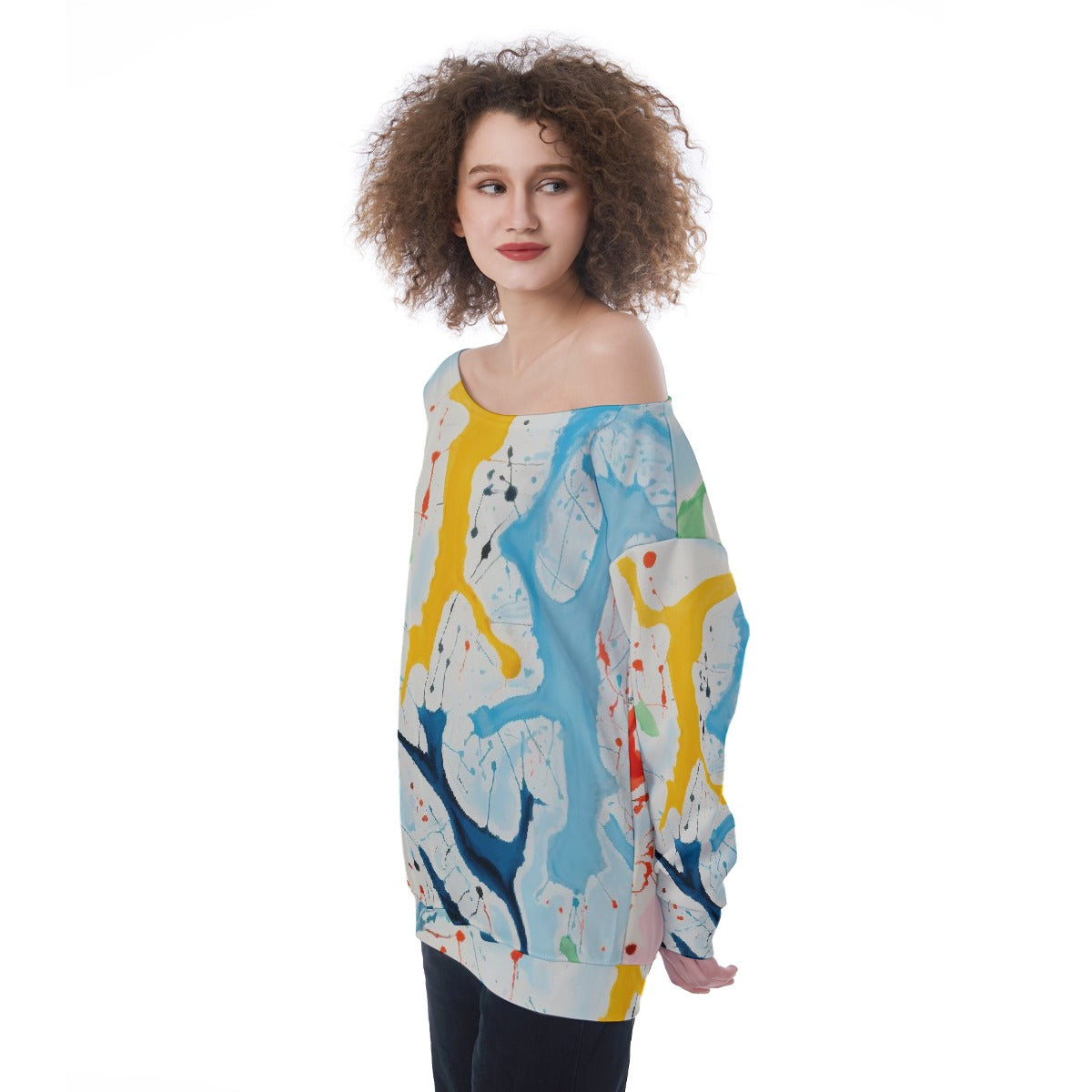 All-Over Print Oversized Women's Off-Shoulder Sweatshirt