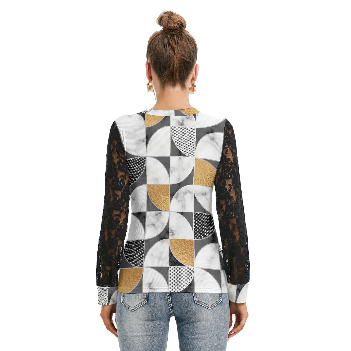 All-Over Print Women's T-shirt And Sleeve With Black Lace