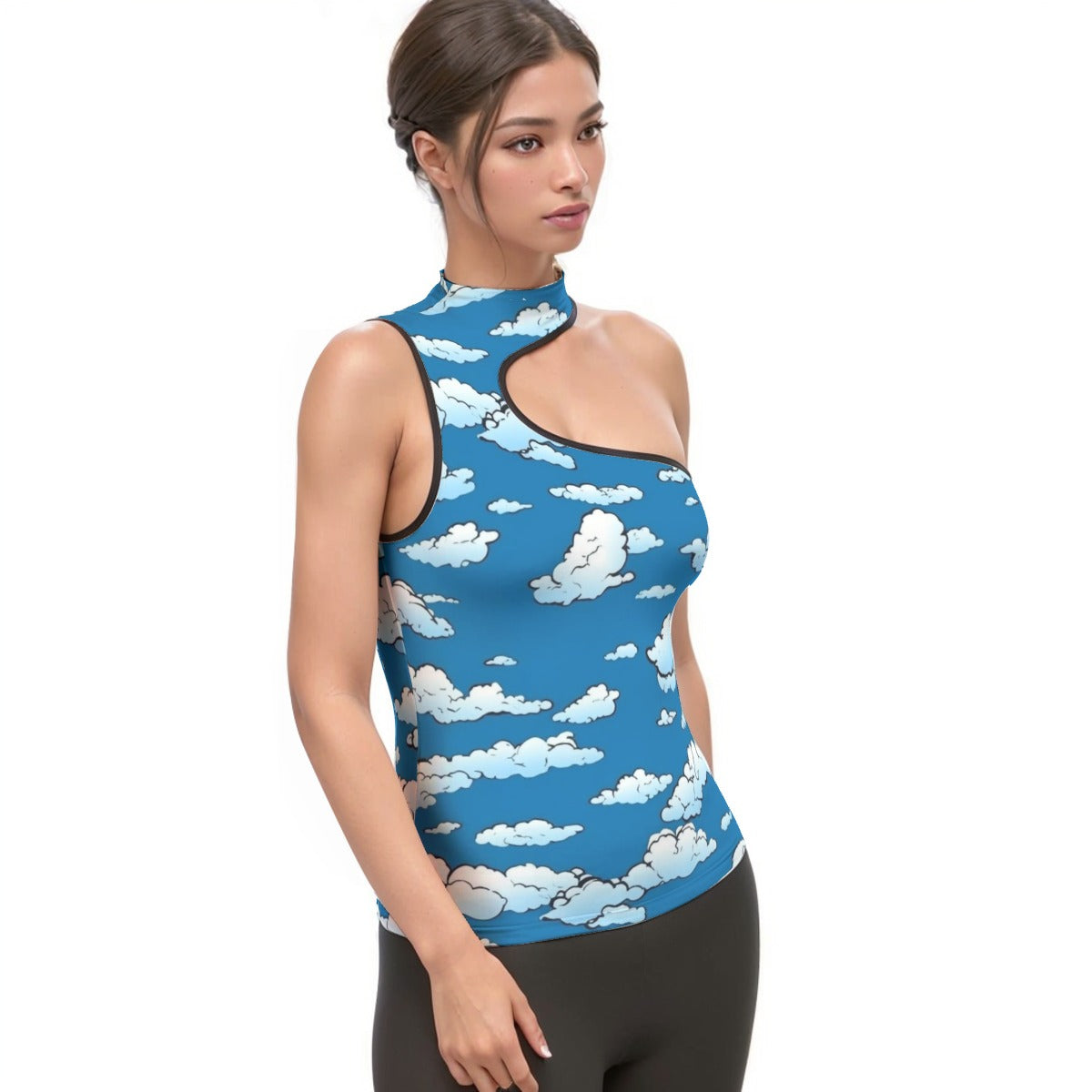 All-Over Print Women's Halter Sleeveless Asymmetrical Tank Top