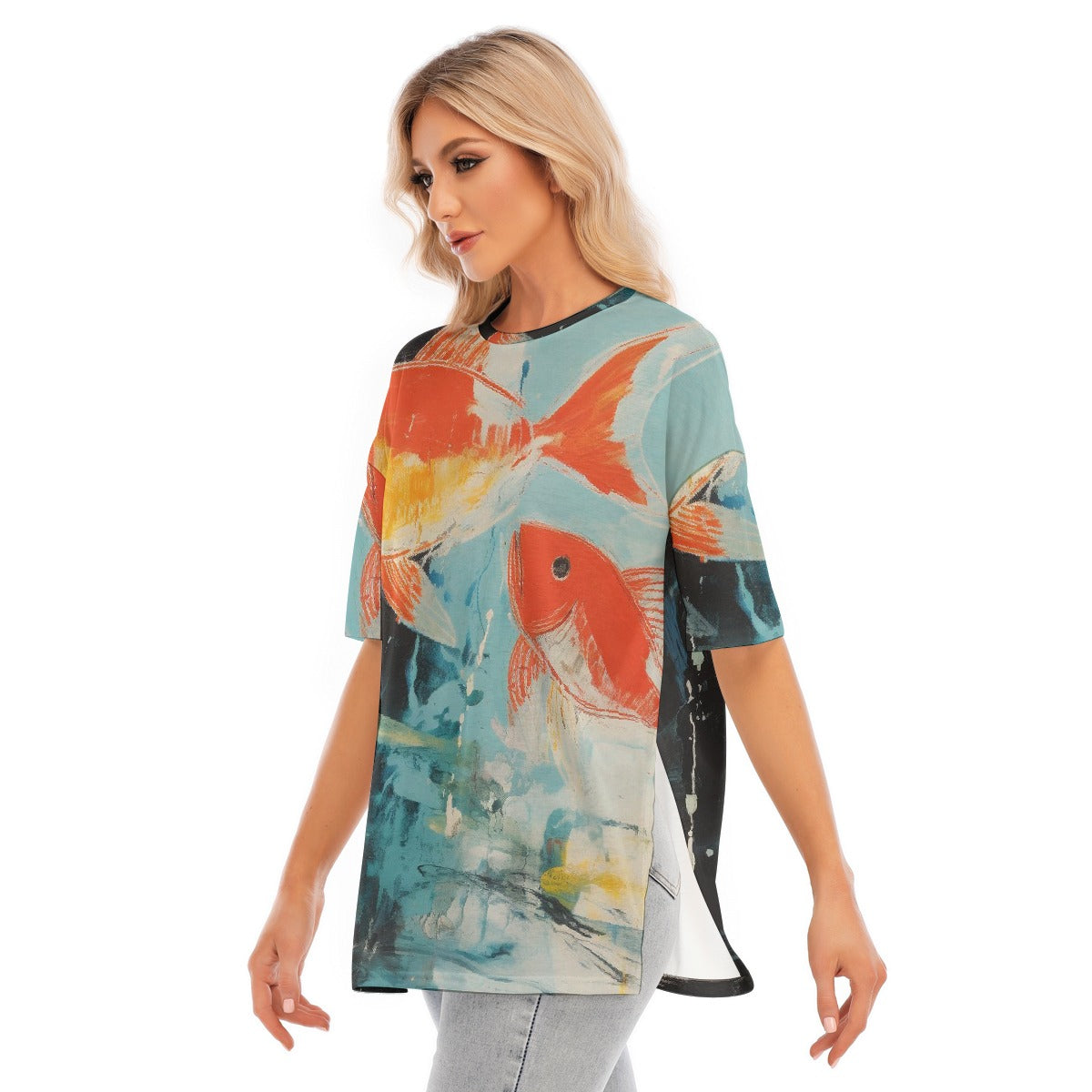 All-Over Print Women's Short Sleeves T-shirt With Hem Split