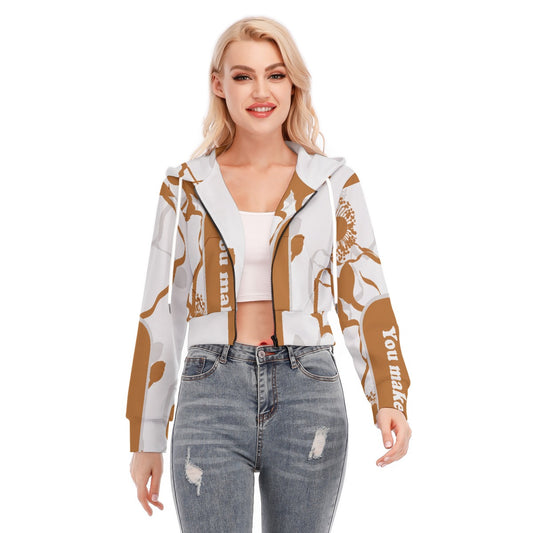 All-Over Print Women's Crop Top Hoodie With Zipper Closure