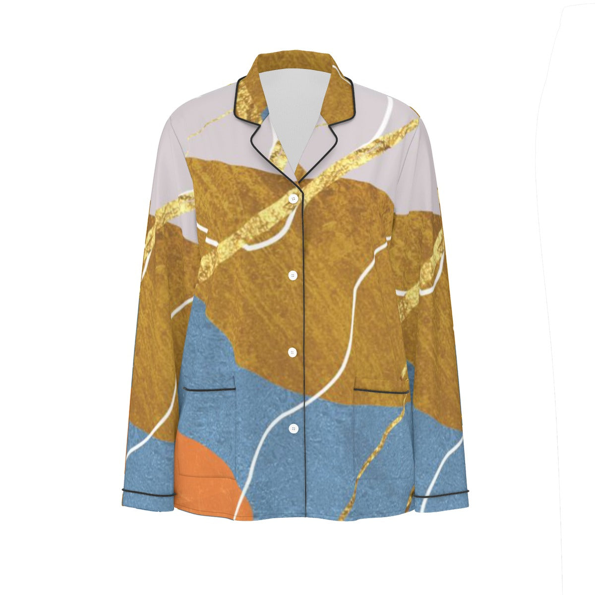 All-Over Print Women's Long Sleeve Pajama Set With Black Contrast Piping