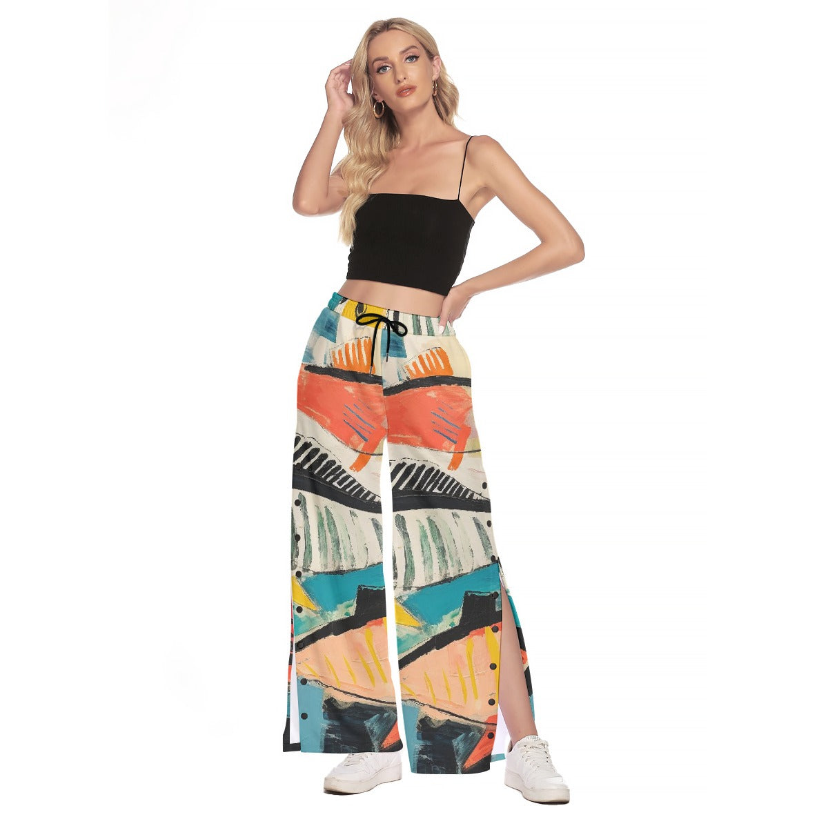All-Over Print Women's Side Slit Snap Button Trousers