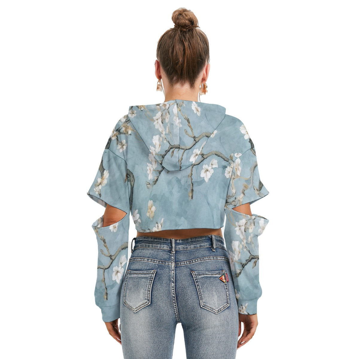 All-Over Print Women's Heavy Fleece Hoodie With Hollow Out Sleeve
