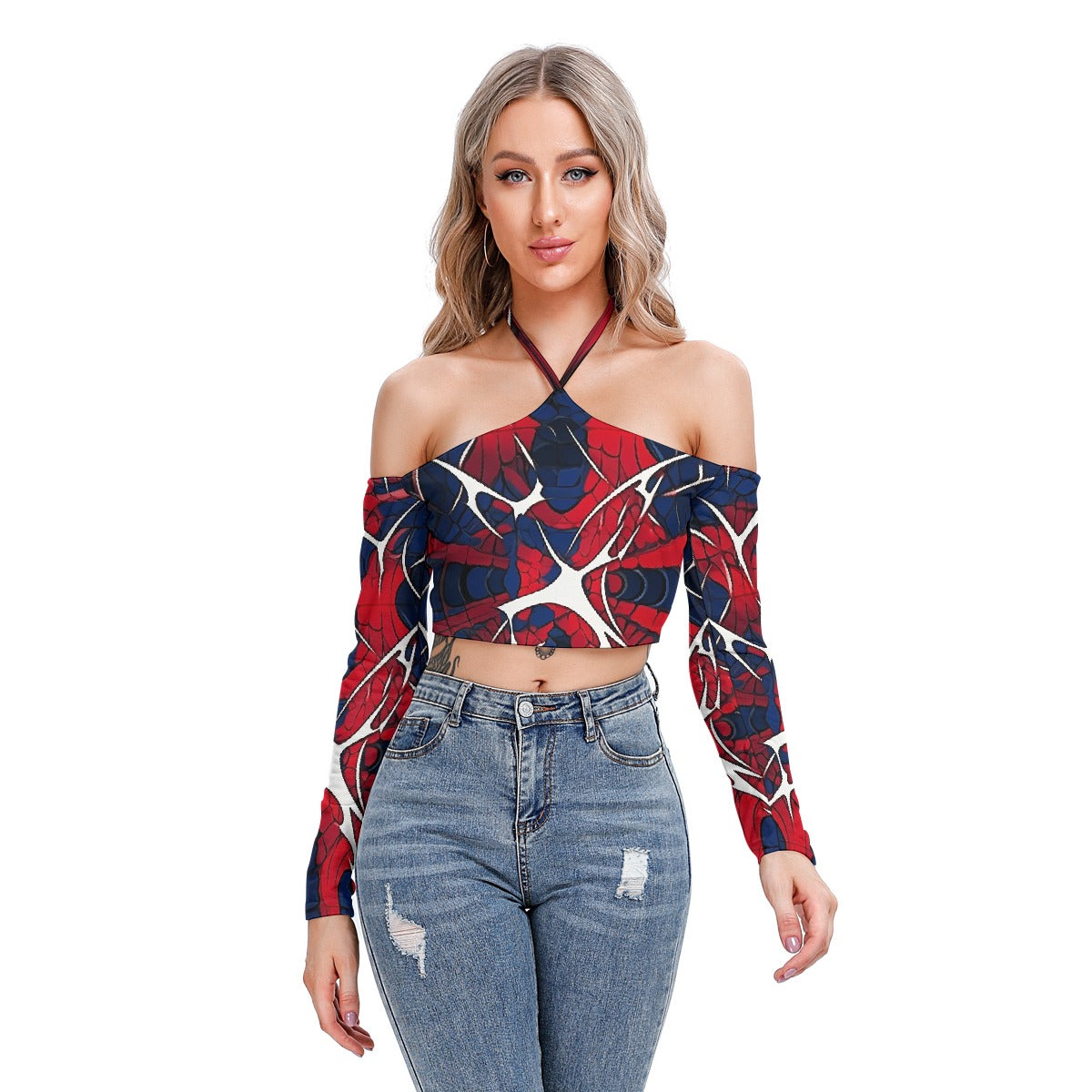 All-Over Print Women's Halter Lace-up Top