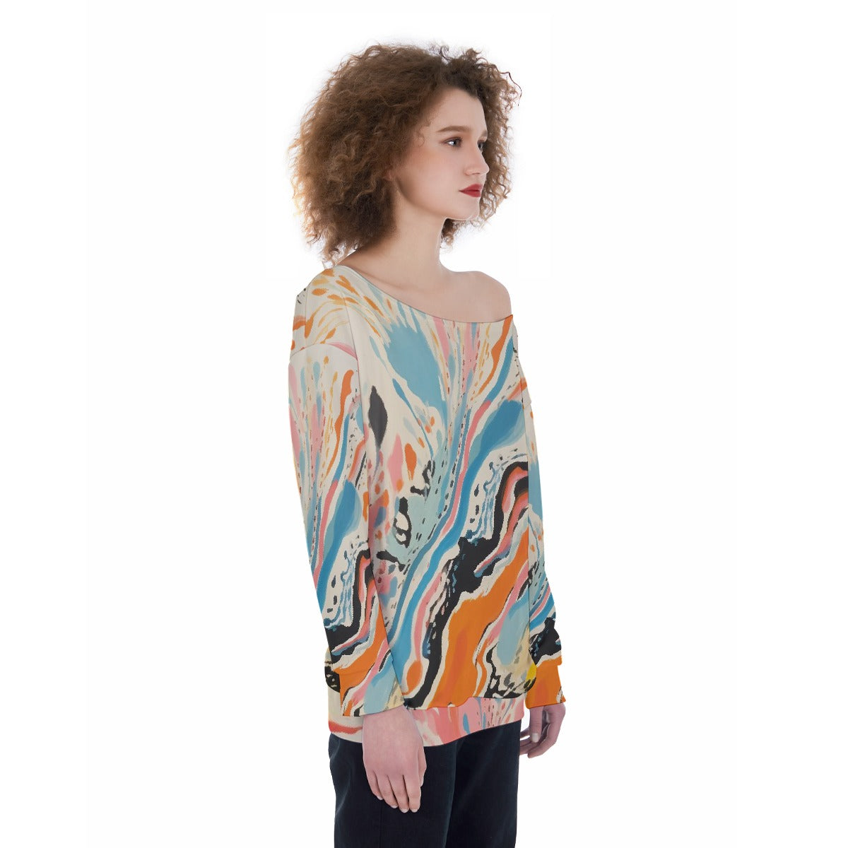 All-Over Print Oversized Women's Off-Shoulder Sweatshirt