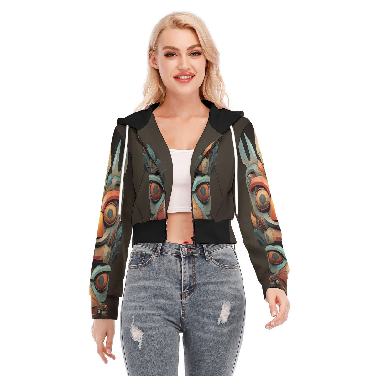 All-Over Print Women's Crop Top Hoodie With Zipper Closure