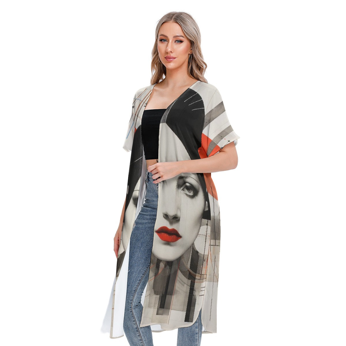 All-Over Print Women's Short Sleeve Cardigan