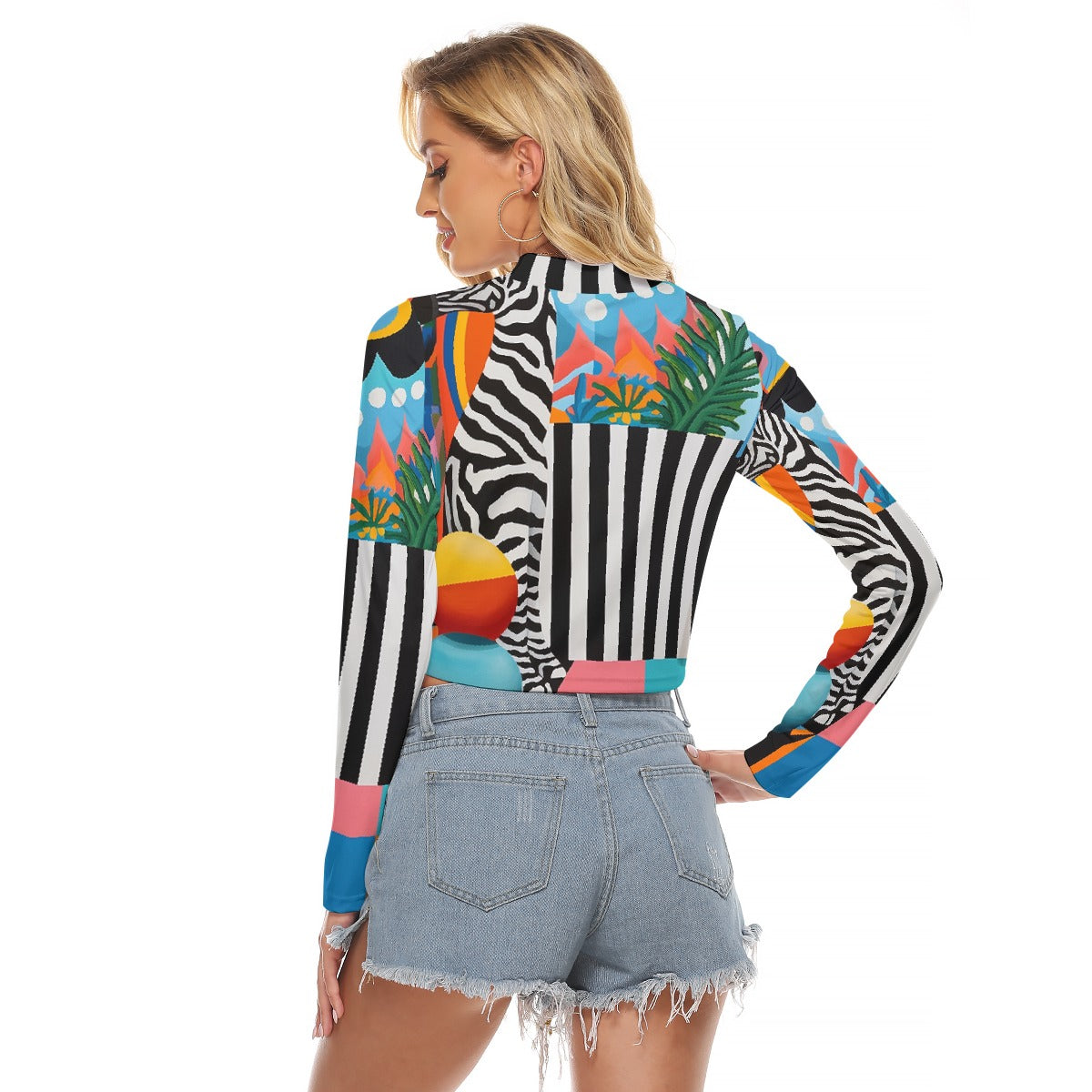 All-Over Print Women's Hollow Chest Keyhole Tight Crop Top