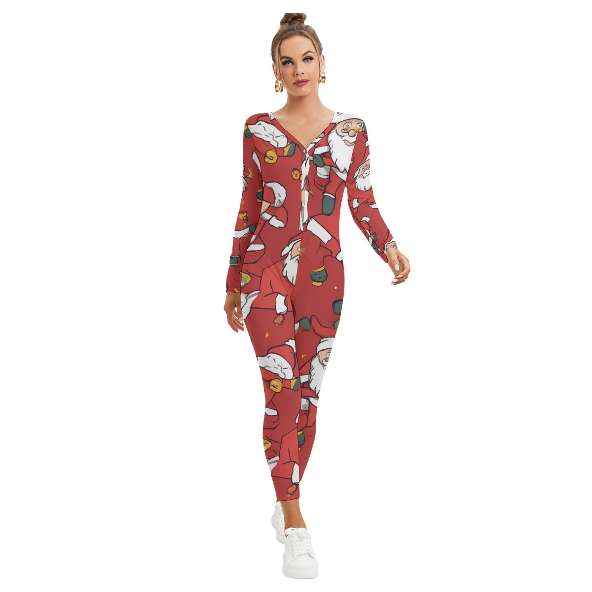 All-Over Print Women's Plunging Neck Jumpsuit