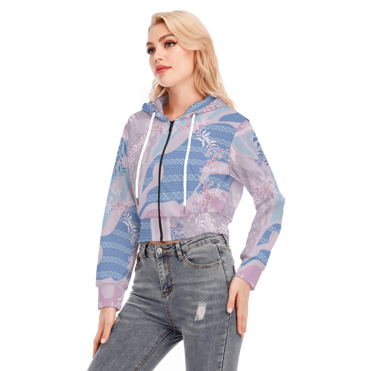 All-Over Print Women's Crop Top Hoodie With Zipper Closure