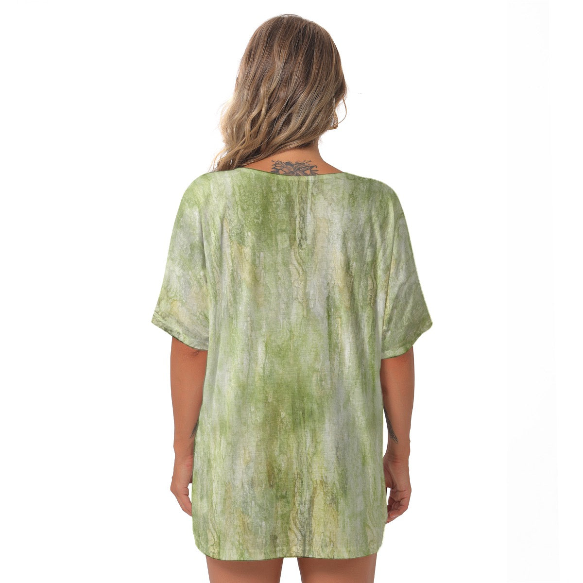 All-Over Print Women's Bat Sleeves V-Neck Blouse