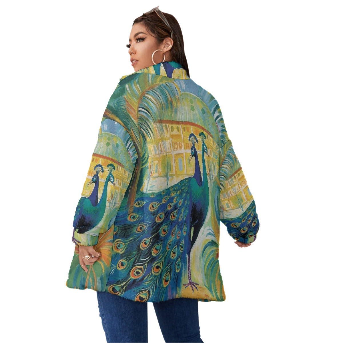 All-Over Print Unisex Borg Fleece Stand-up Collar Coat With Zipper Closure(Plus Size)