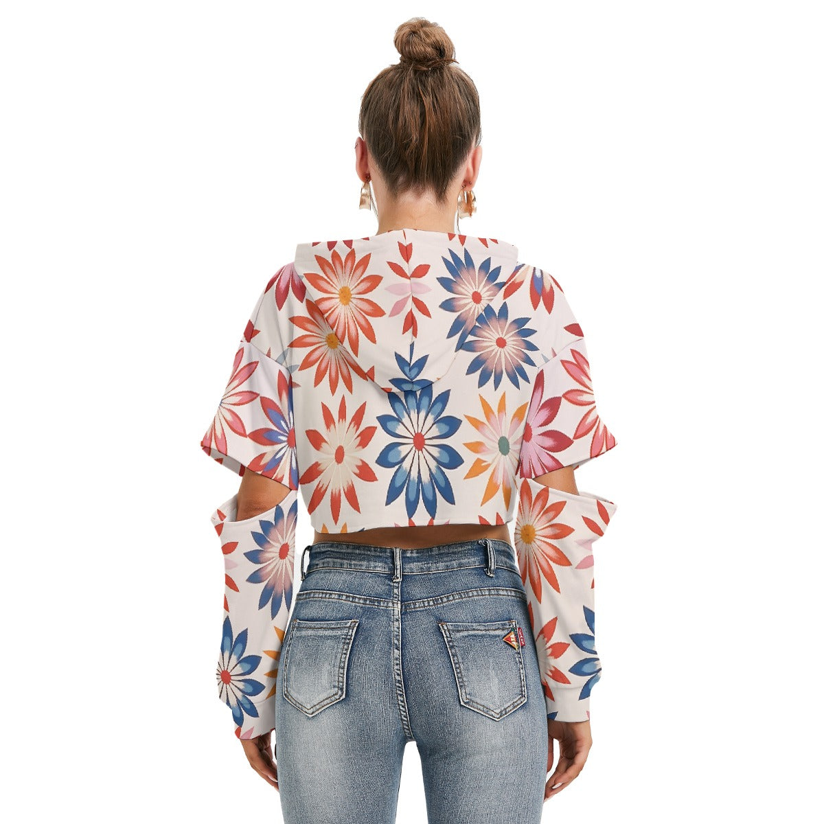 All-Over Print Women's Heavy Fleece Hoodie With Hollow Out Sleeve