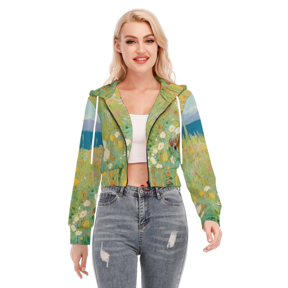 All-Over Print Women's Crop Top Hoodie With Zipper Closure