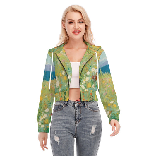 All-Over Print Women's Crop Top Hoodie With Zipper Closure