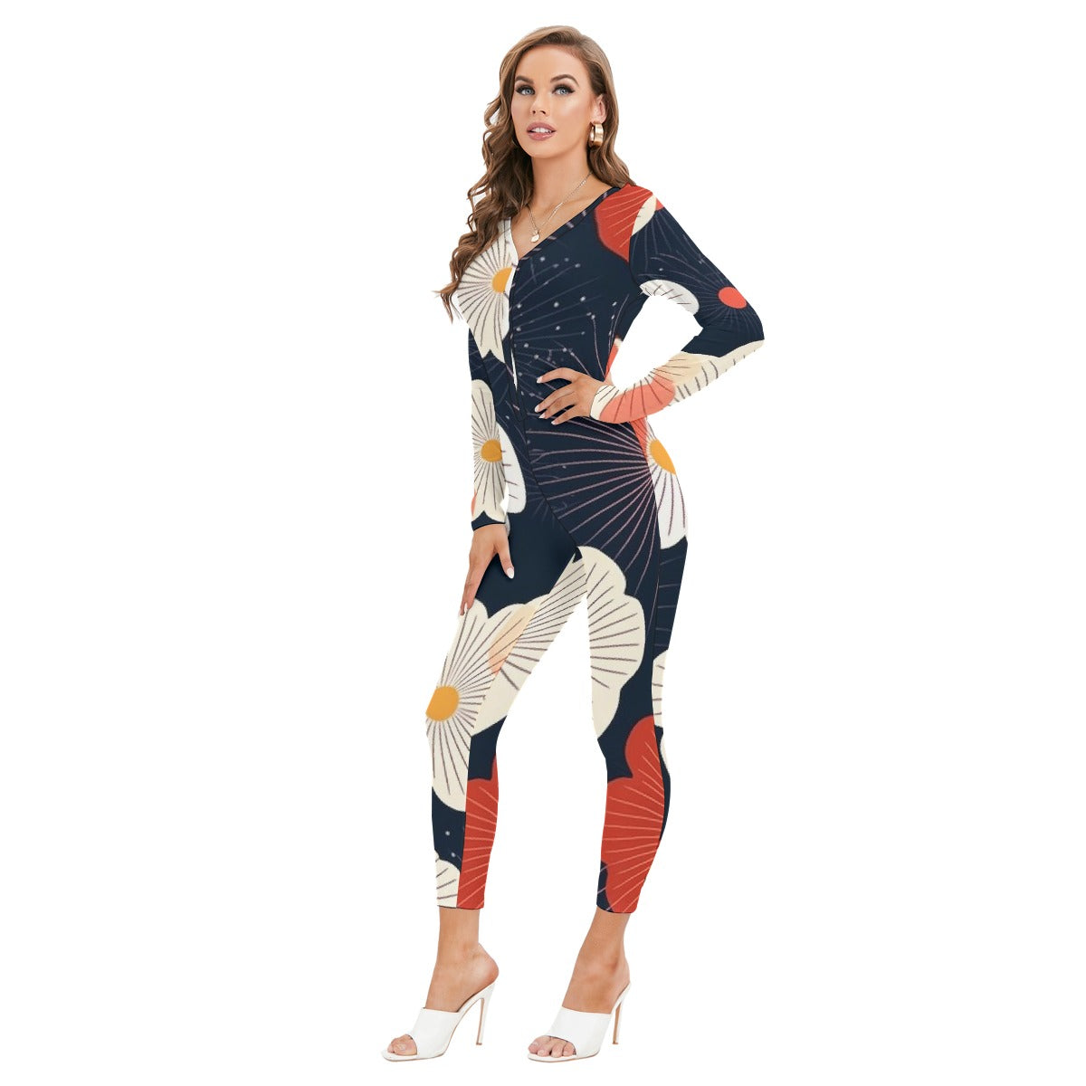 All-Over Print Women's Plunging Neck Jumpsuit