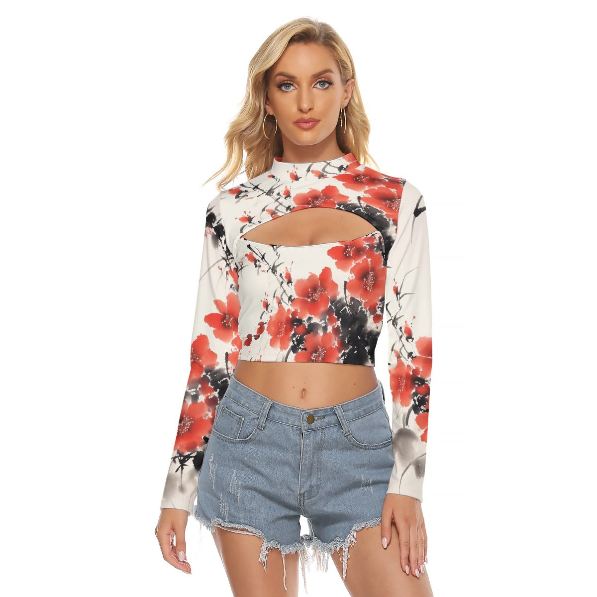 All-Over Print Women's Hollow Chest Keyhole Tight Crop Top