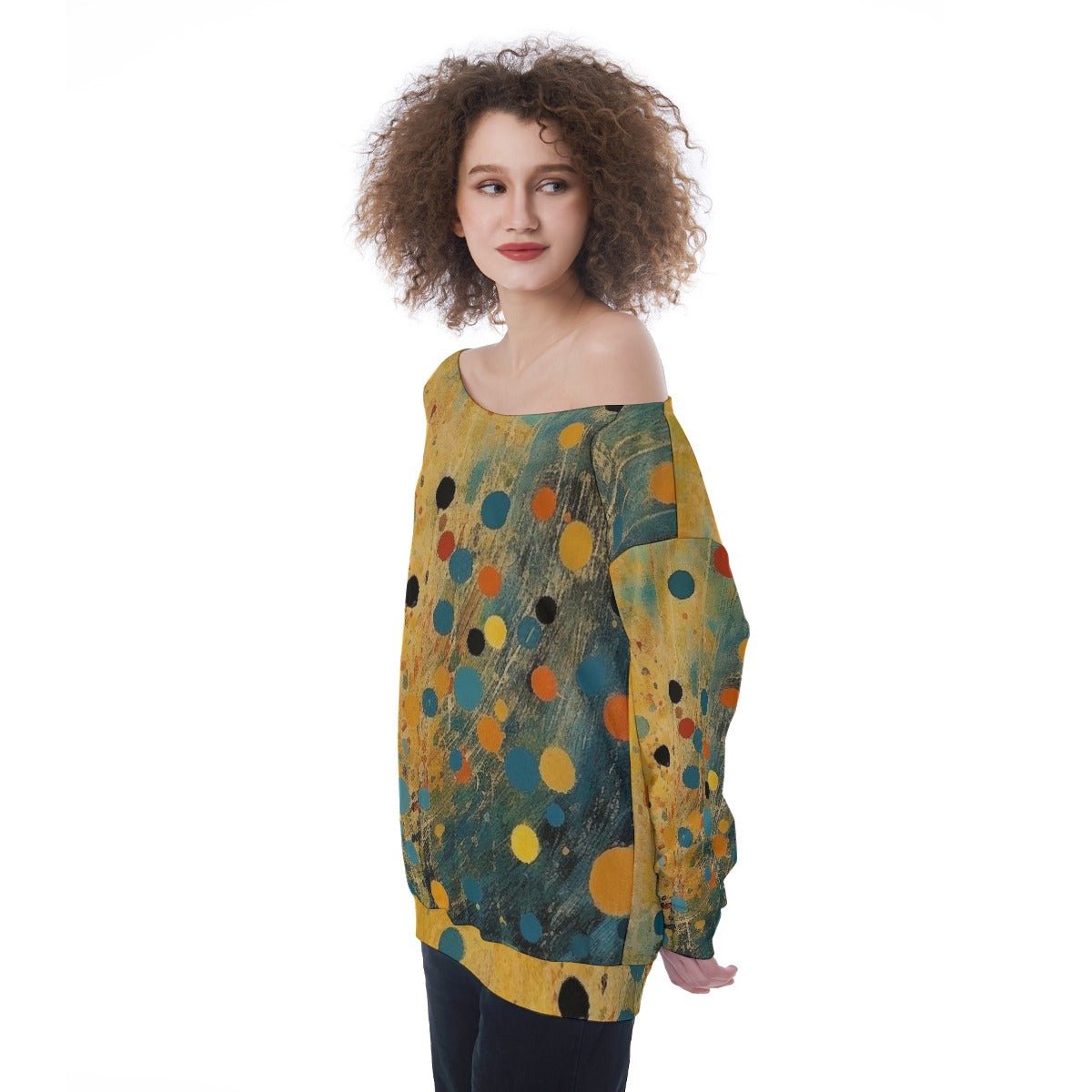 All-Over Print Oversized Women's Off-Shoulder Sweatshirt