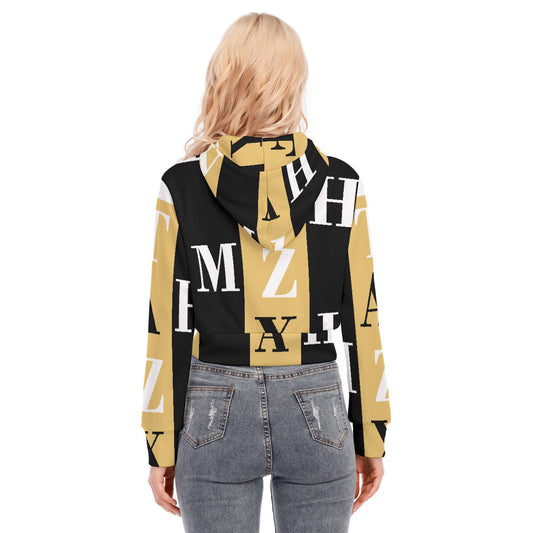All-Over Print Women's Crop Top Hoodie With Zipper Closure