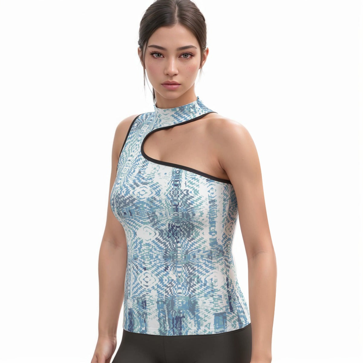 All-Over Print Women's Halter Sleeveless Asymmetrical Tank Top