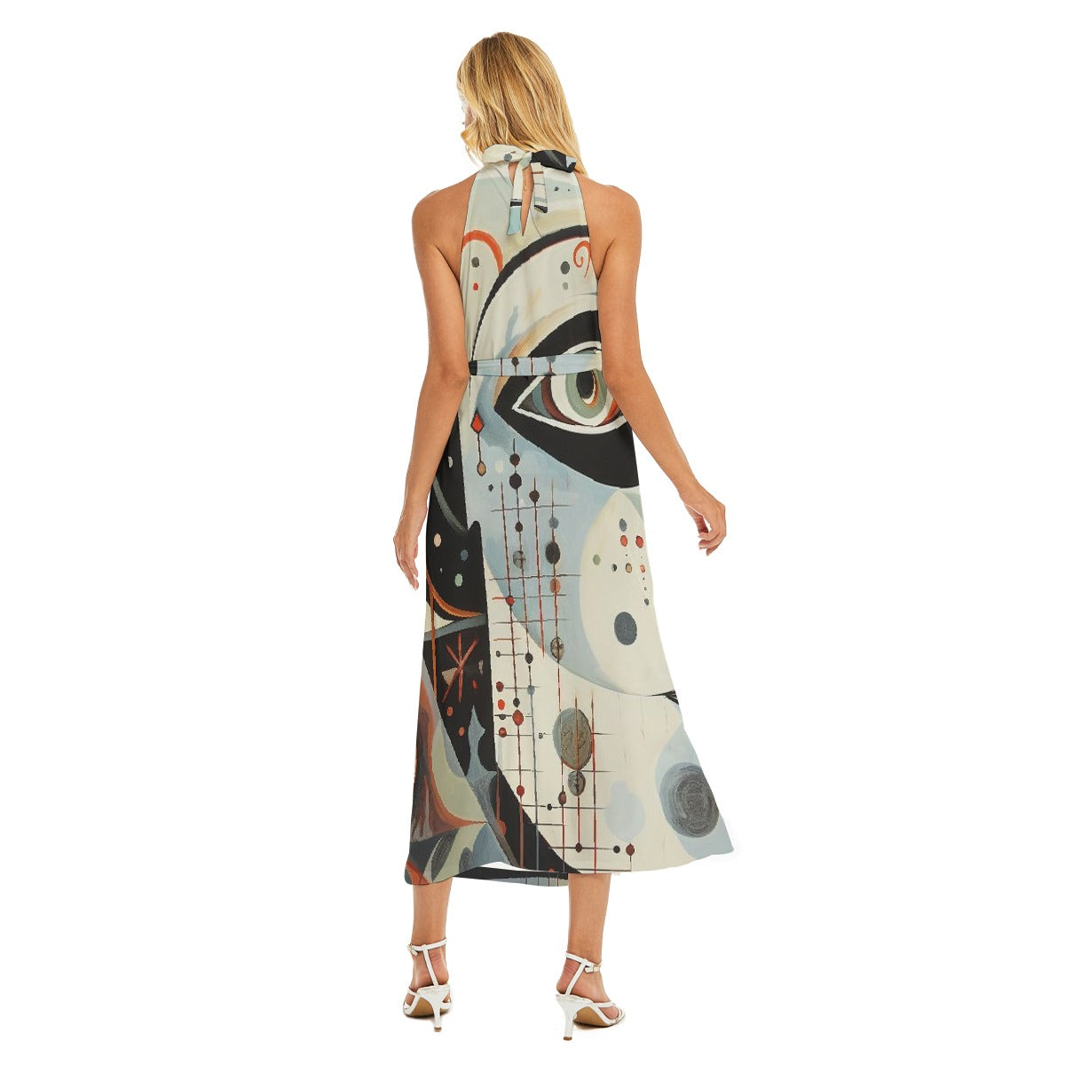All-Over Print Women's Wrap Hem Belted Halter Dress