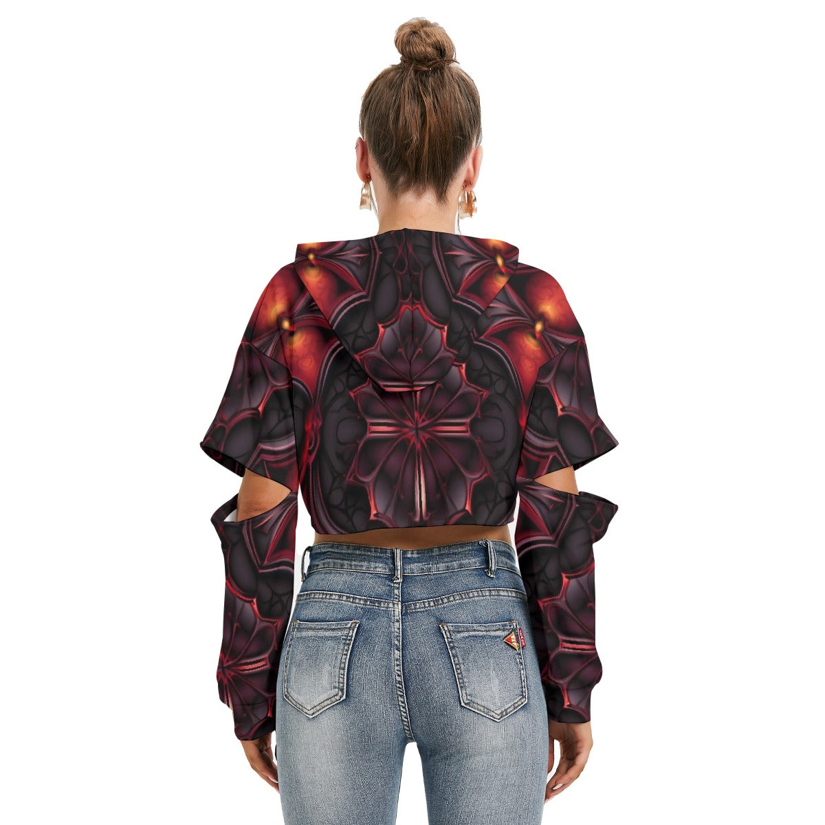 All-Over Print Women's Heavy Fleece Hoodie With Hollow Out Sleeve
