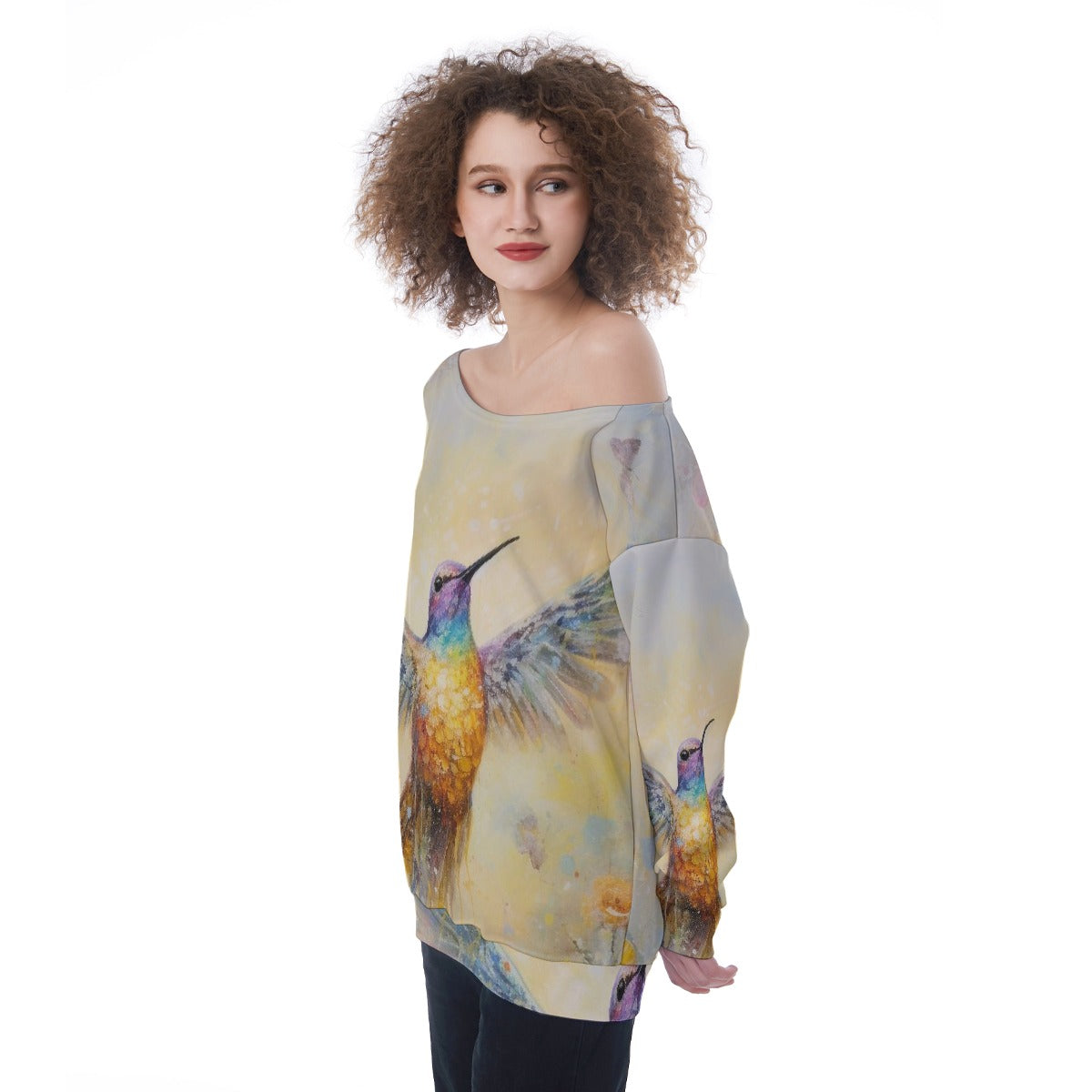 All-Over Print Oversized Women's Off-Shoulder Sweatshirt