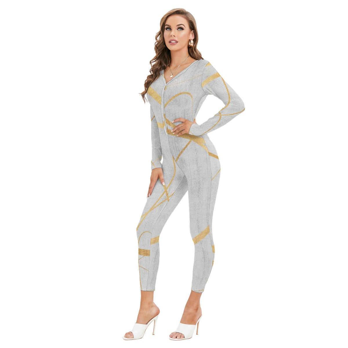 All-Over Print Women's Plunging Neck Jumpsuit