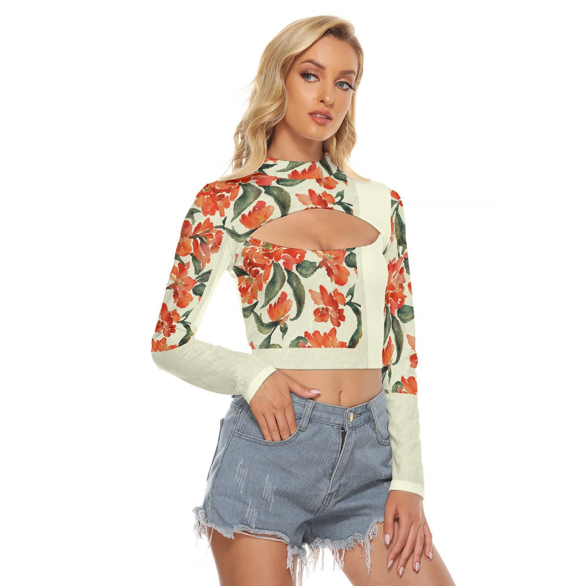 All-Over Print Women's Hollow Chest Keyhole Tight Crop Top