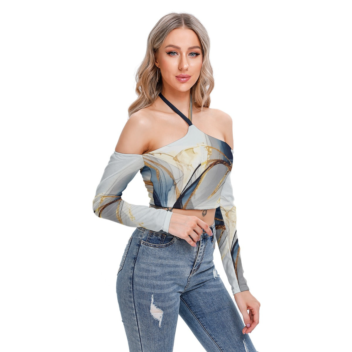 All-Over Print Women's Halter Lace-up Top