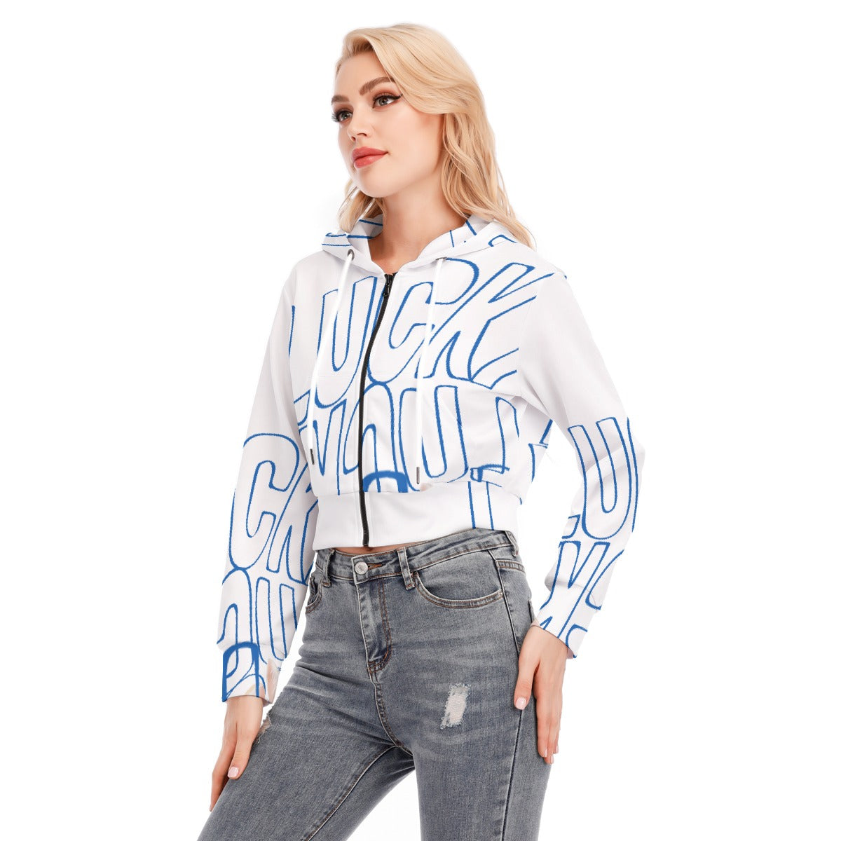 All-Over Print Women's Crop Top Hoodie With Zipper Closure