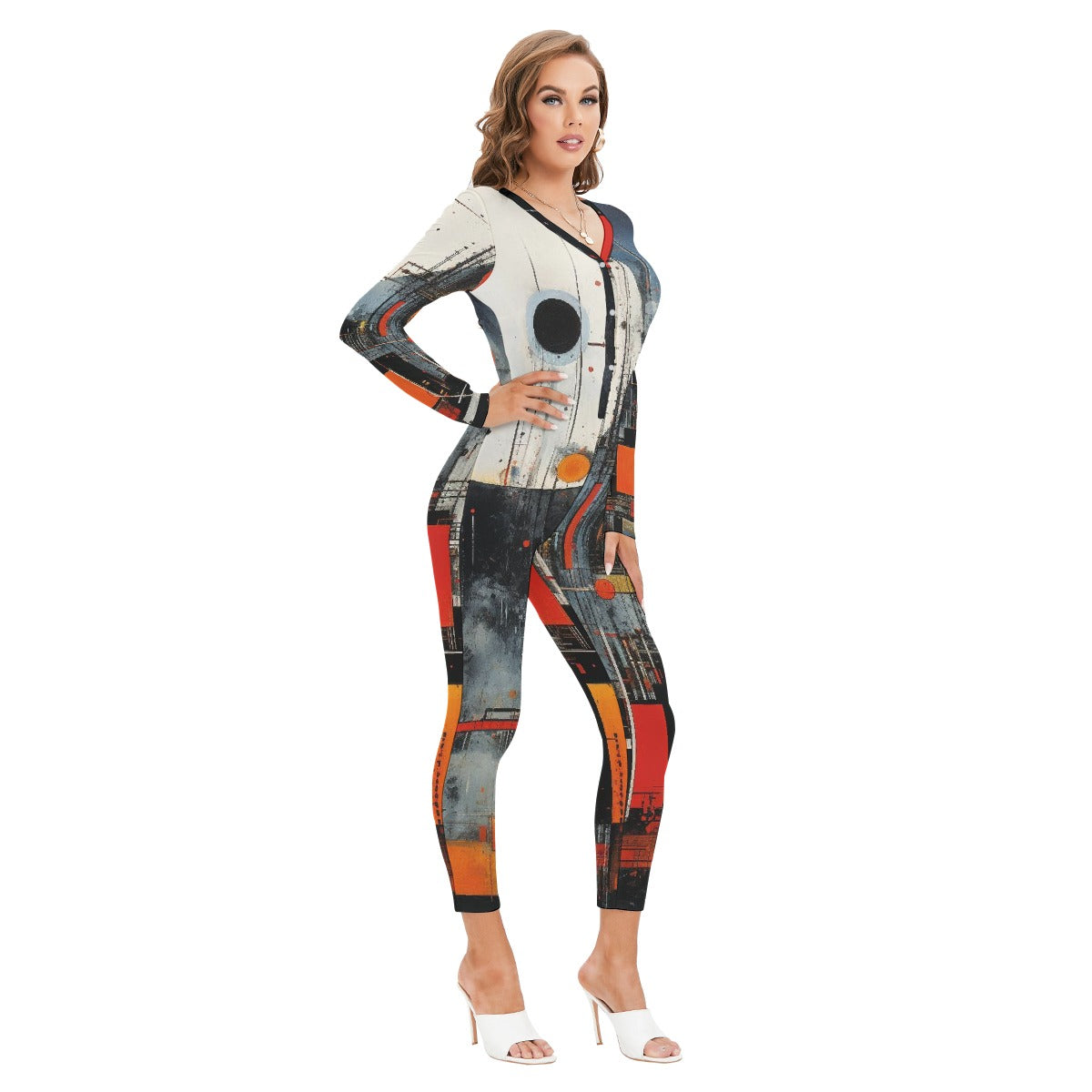 All-Over Print Women's Plunging Neck Jumpsuit