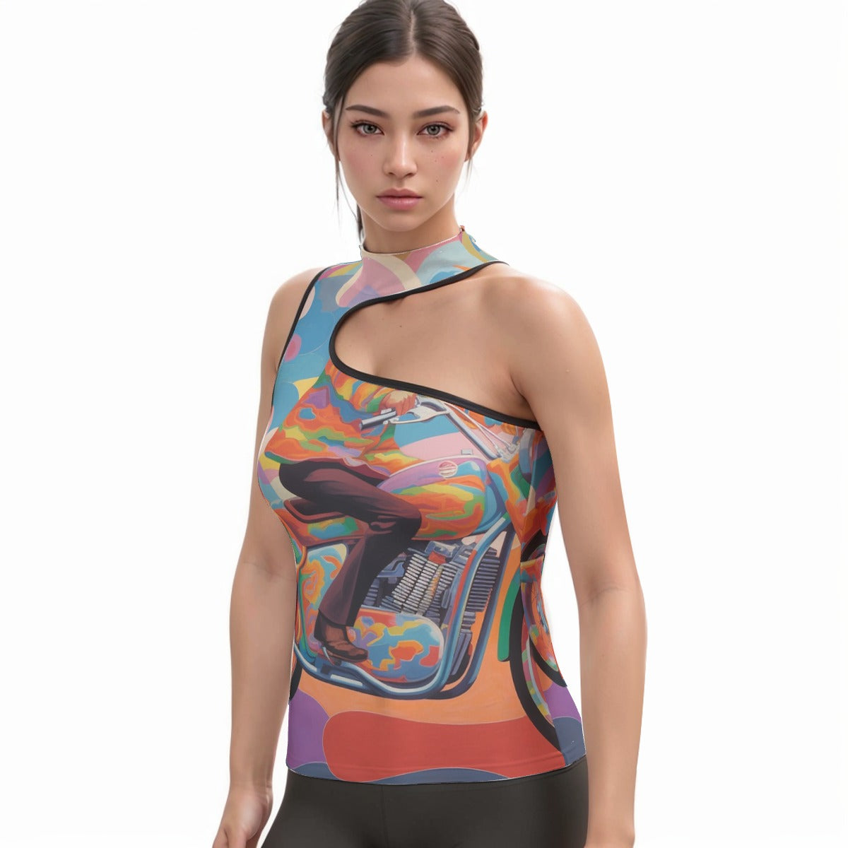 All-Over Print Women's Halter Sleeveless Asymmetrical Tank Top