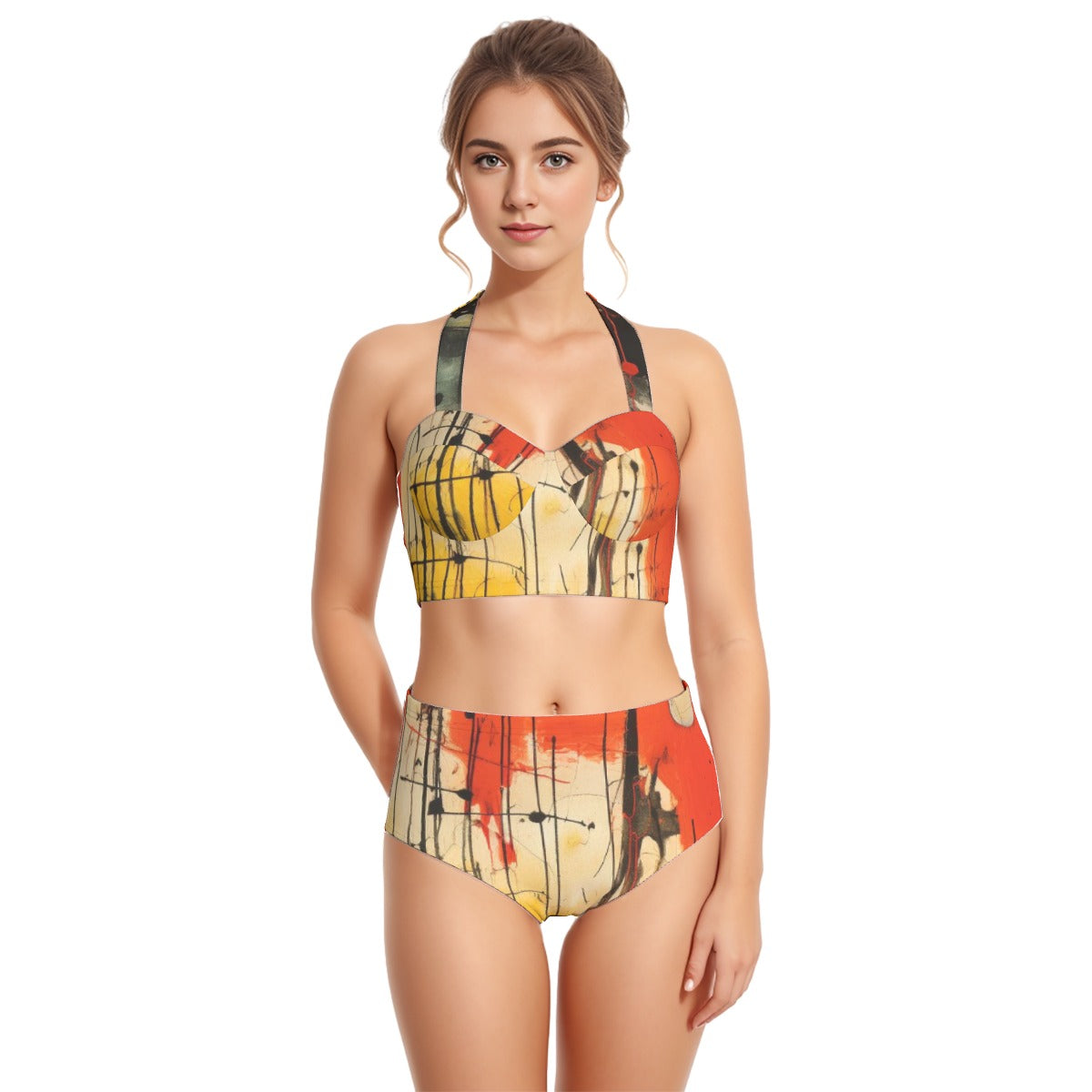 All-Over Print Women's Swimsuit Set With Halter