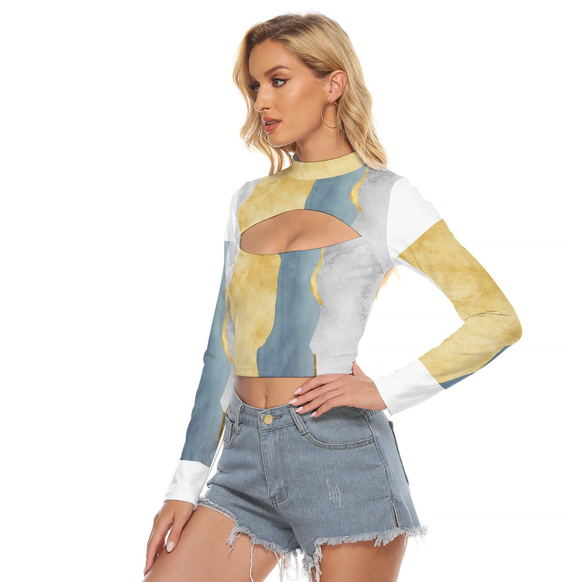 All-Over Print Women's Hollow Chest Keyhole Tight Crop Top