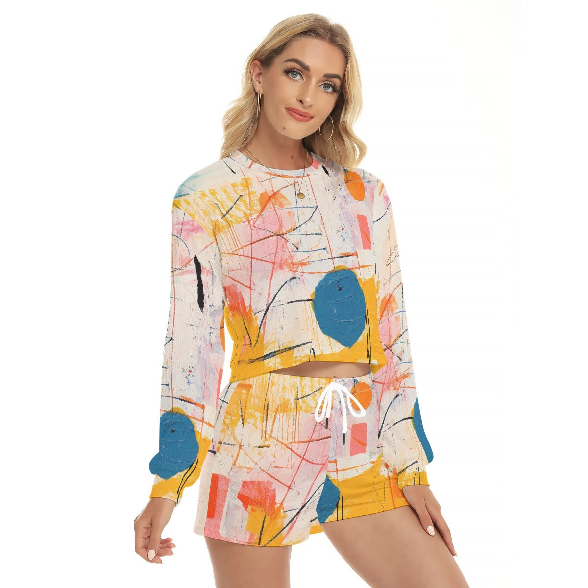 All-Over Print Women's Short Sweatshirt And Pants Suit