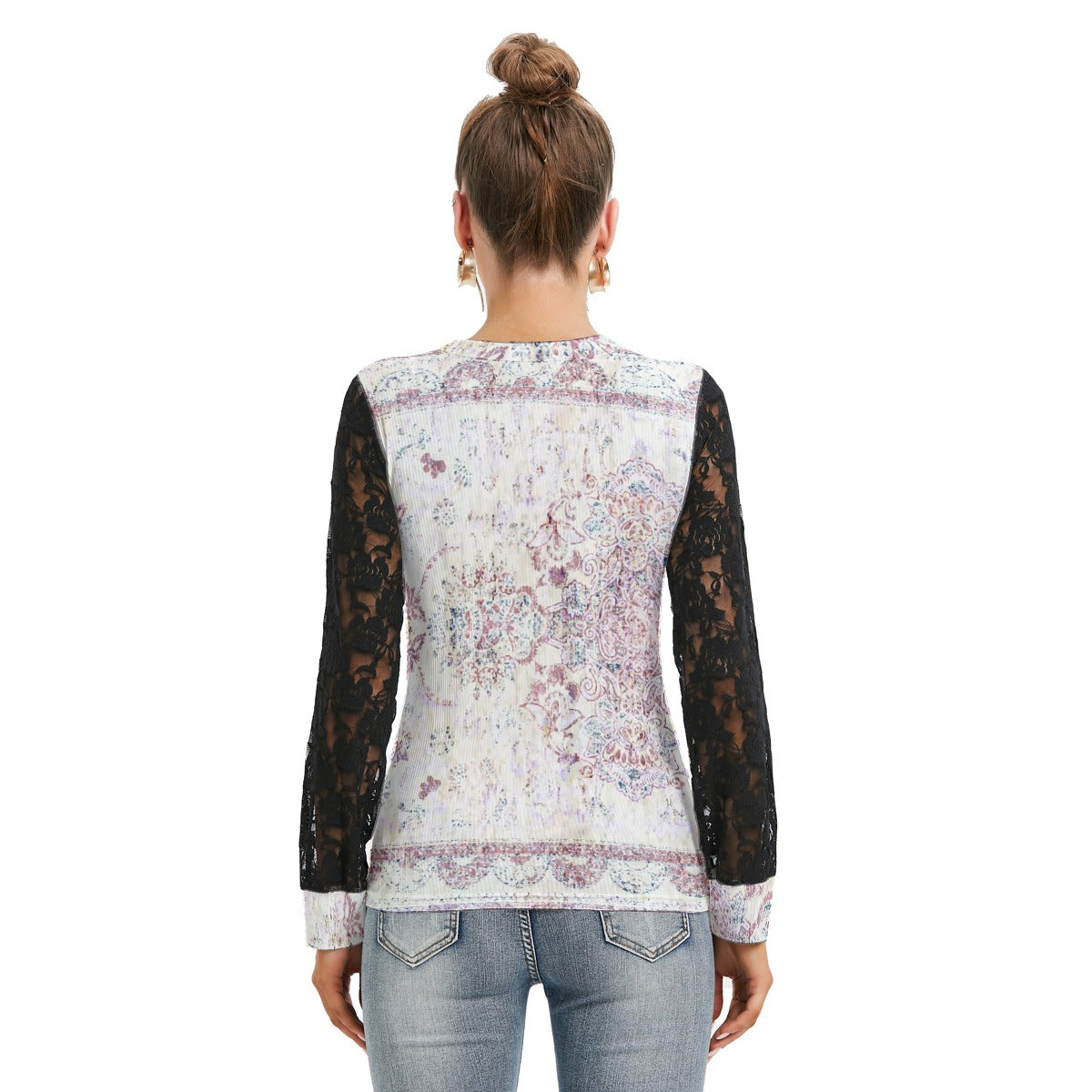 All-Over Print Women's T-shirt And Sleeve With Black Lace