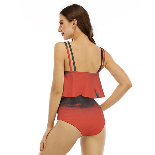 All-Over Print Women's Ruffled Vest Bikini Swimsuit