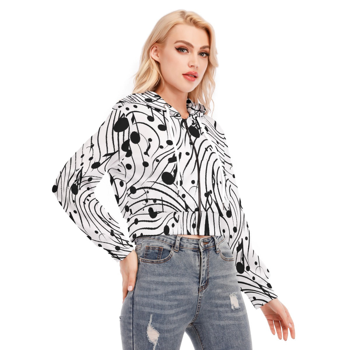 All-Over Print Women's Crop Top Hoodie With Zipper Closure