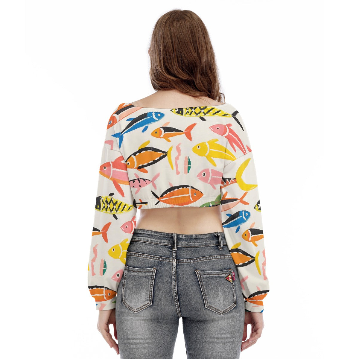 All-Over Print Women's V-neck Long Sleeve Cropped Sweatshirt