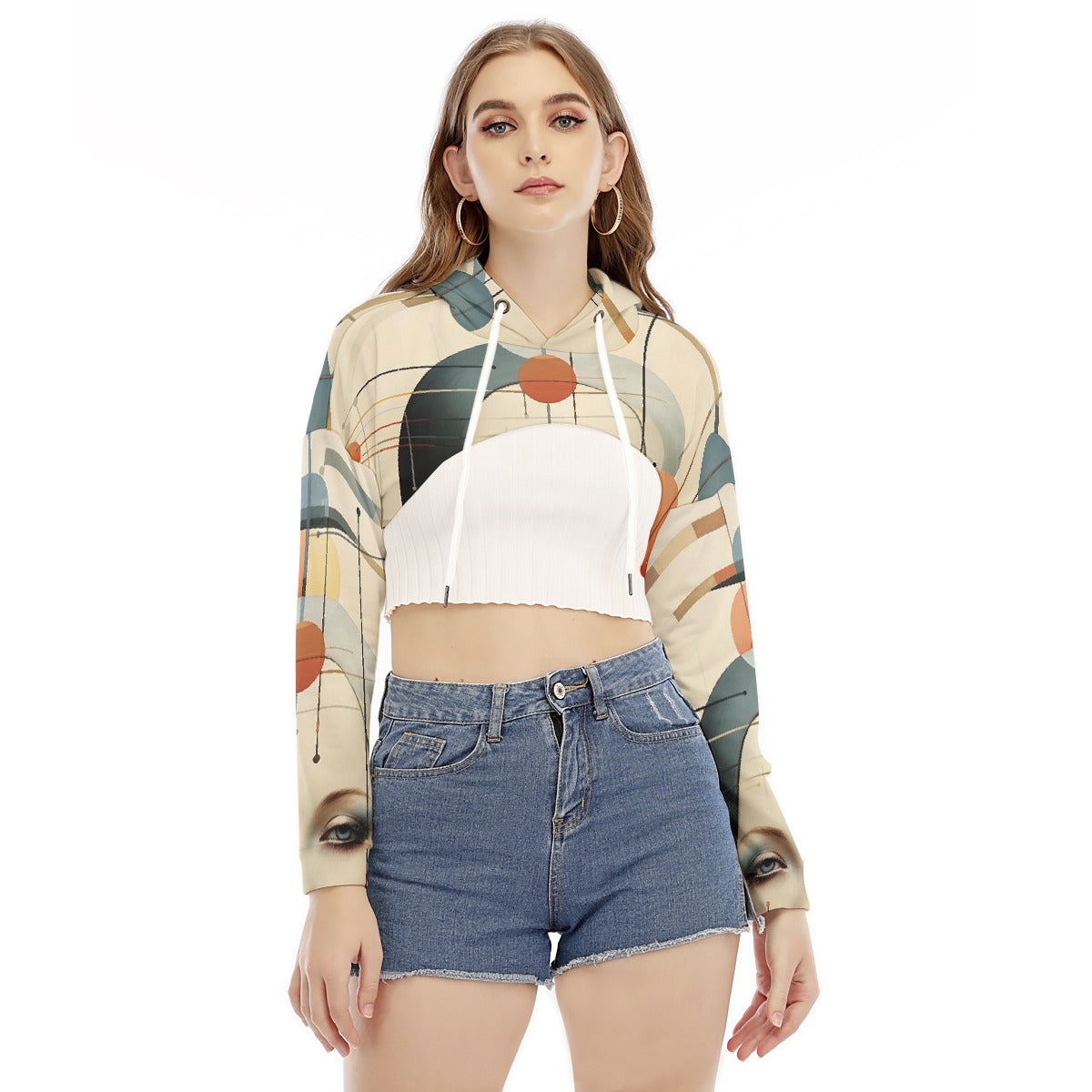 All-Over Print Women's Smock Short Hoodie With Long Sleeve