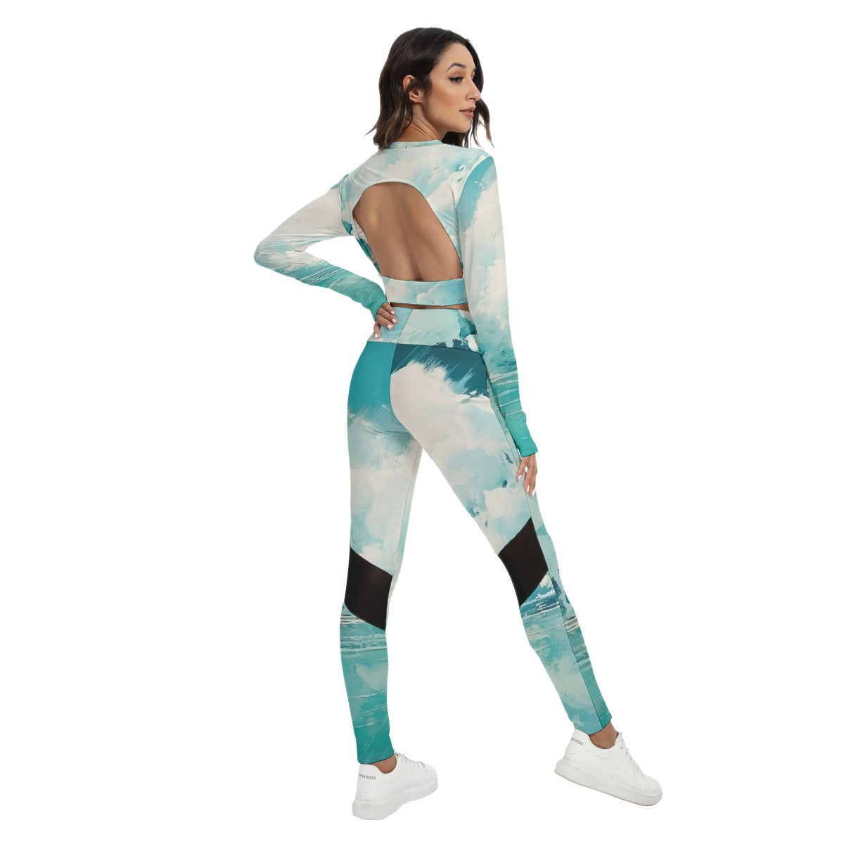 All-Over Print Women's Sport Set With Backless Top And Leggings