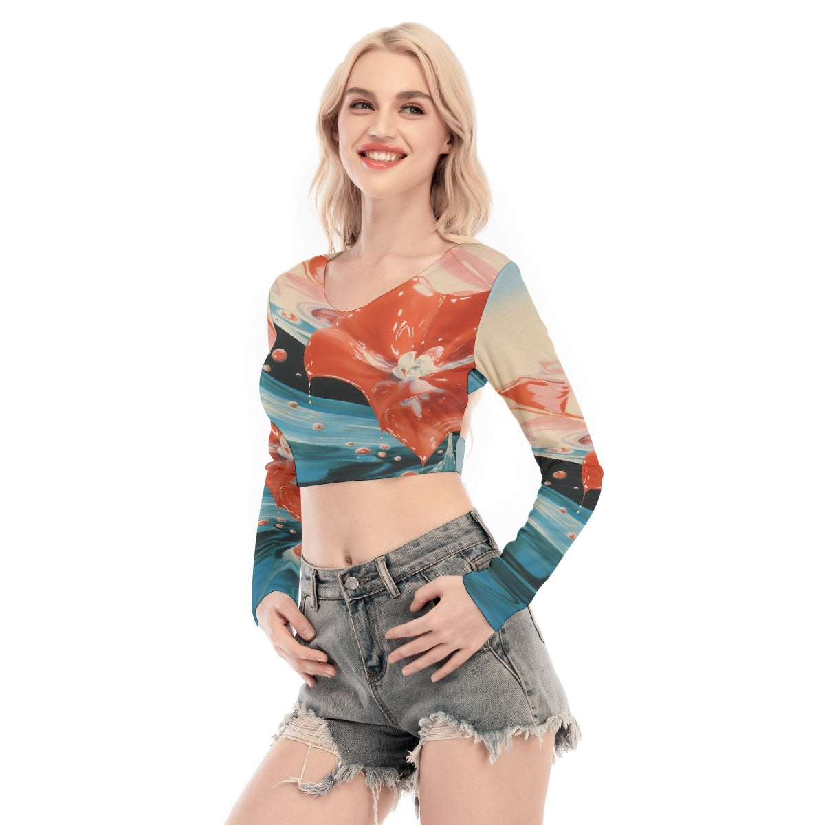 All-Over Print Women's Back Hollow T-shirt With Strap